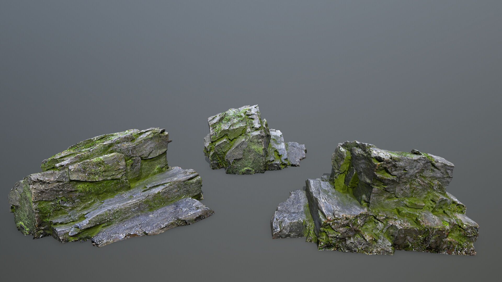 Mossy Rock Set Low-poly 3D model_11