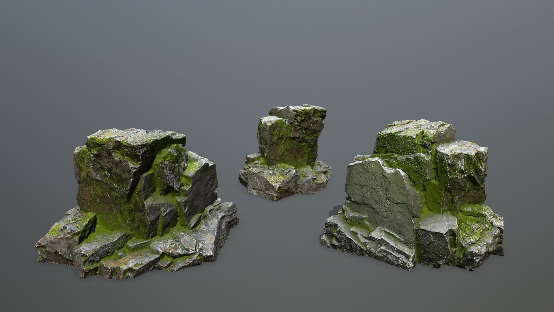 Mossy Rock Set Low-poly 3D model_9