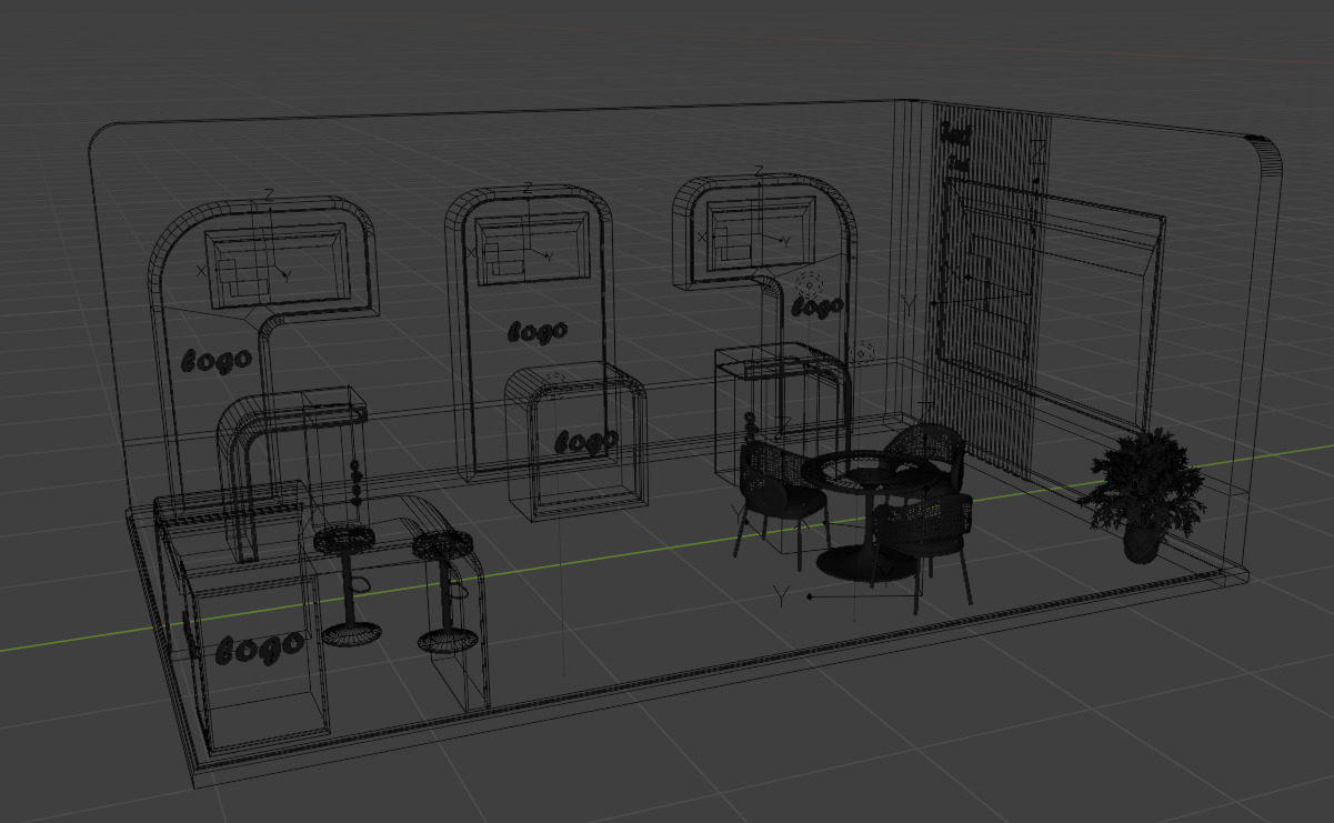 Modern 3D Exhibition Booth with Modular Counters Low-poly 3D model_2