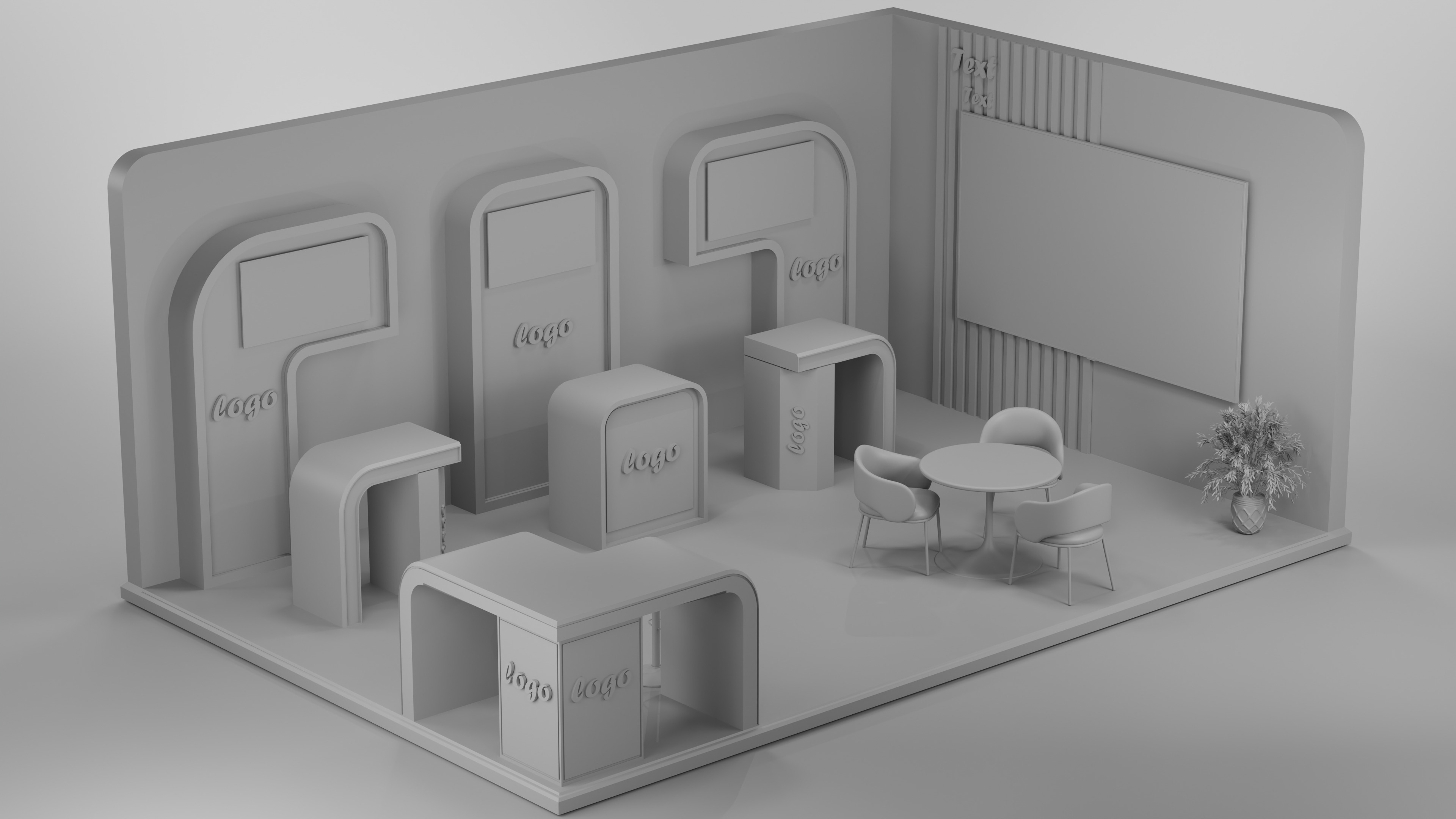 Modern 3D Exhibition Booth with Modular Counters Low-poly 3D model_1