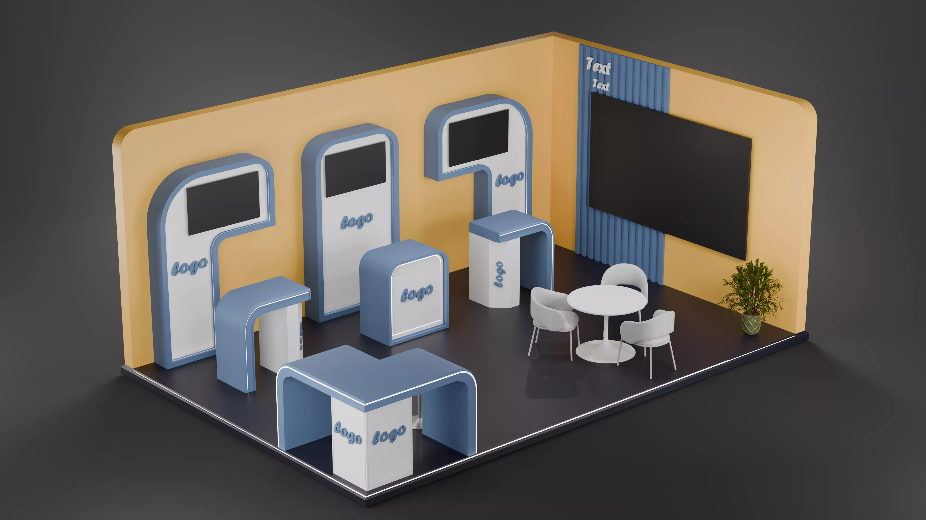 Modern 3D Exhibition Booth with Modular Counters Low-poly 3D model_0