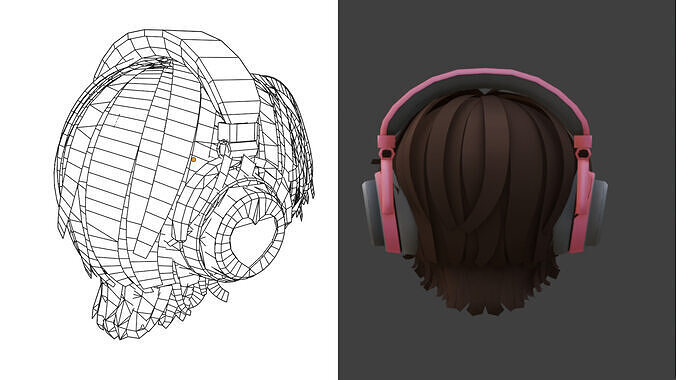 Stylized Character Head with Brown Hair and Headphones 3D model