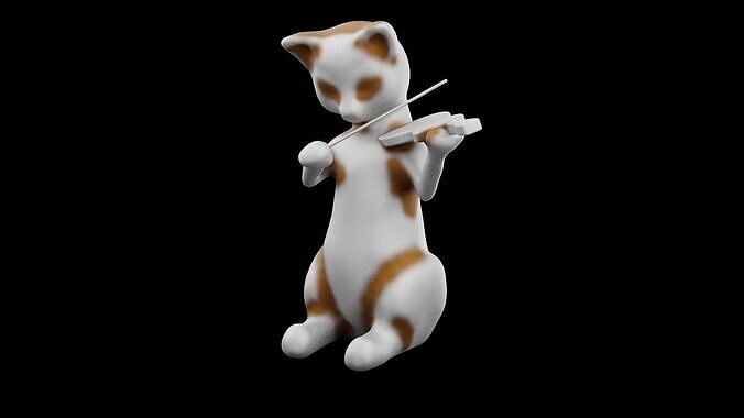 Figurine Violin Cat Low-poly 3D model