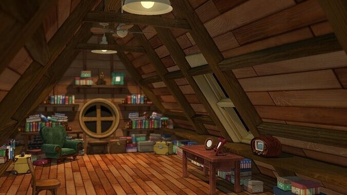 cartoon attic garret house 3D model
