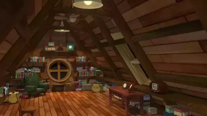 cartoon attic garret house