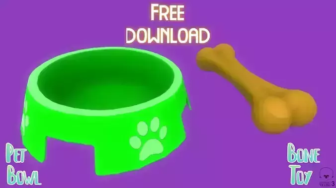 Stylized Green Pet Bowl and Bone Toy