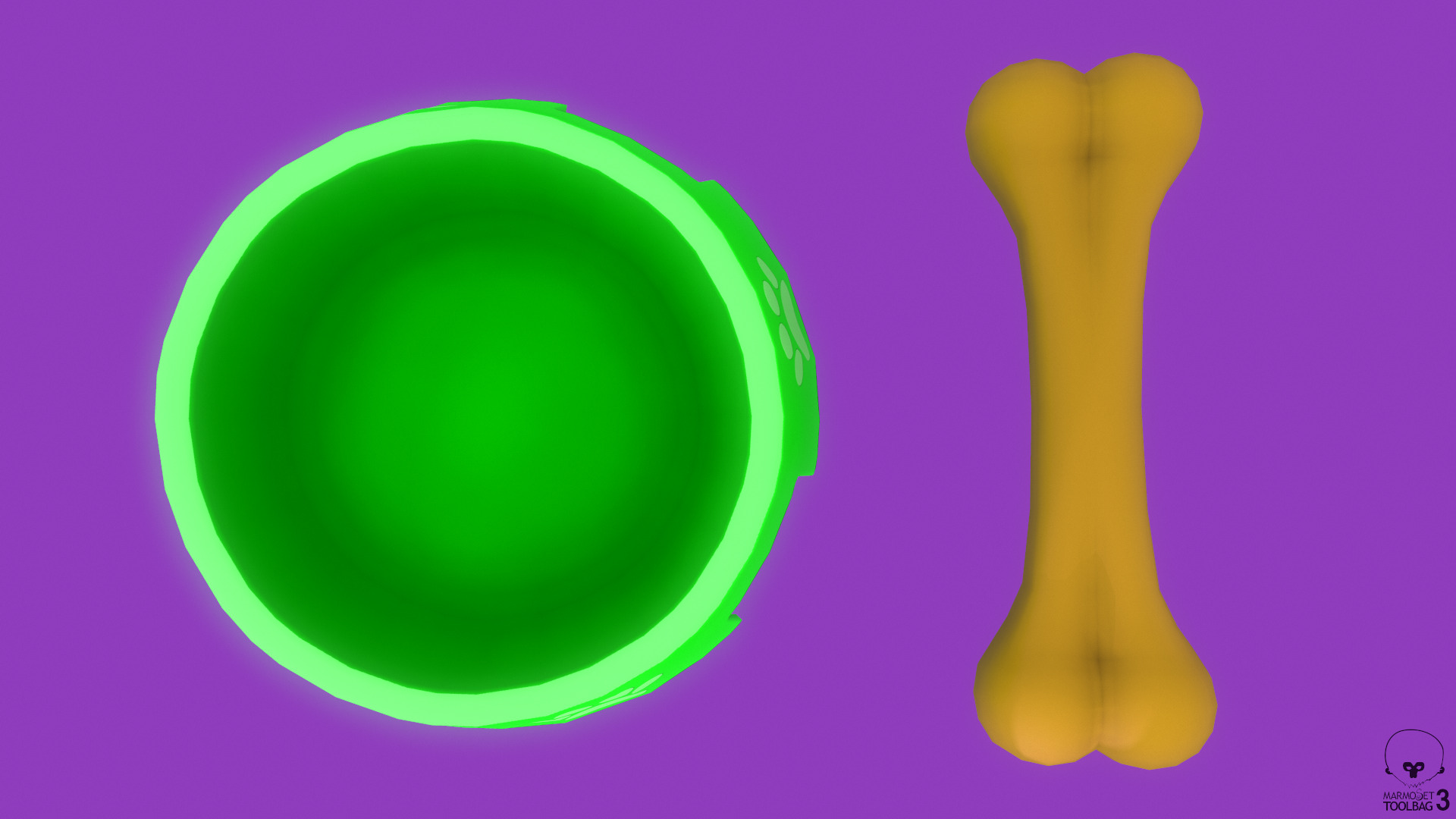 Stylized Green Pet Bowl and Bone Toy Free low-poly 3D model_1