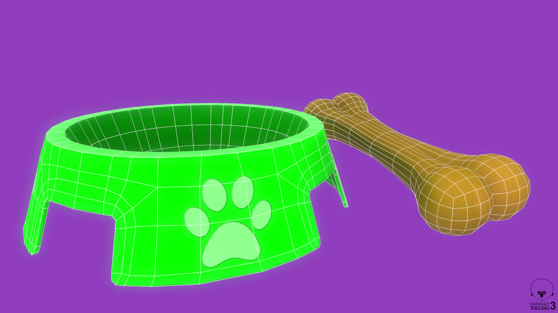 Stylized Green Pet Bowl and Bone Toy Free low-poly 3D model_4