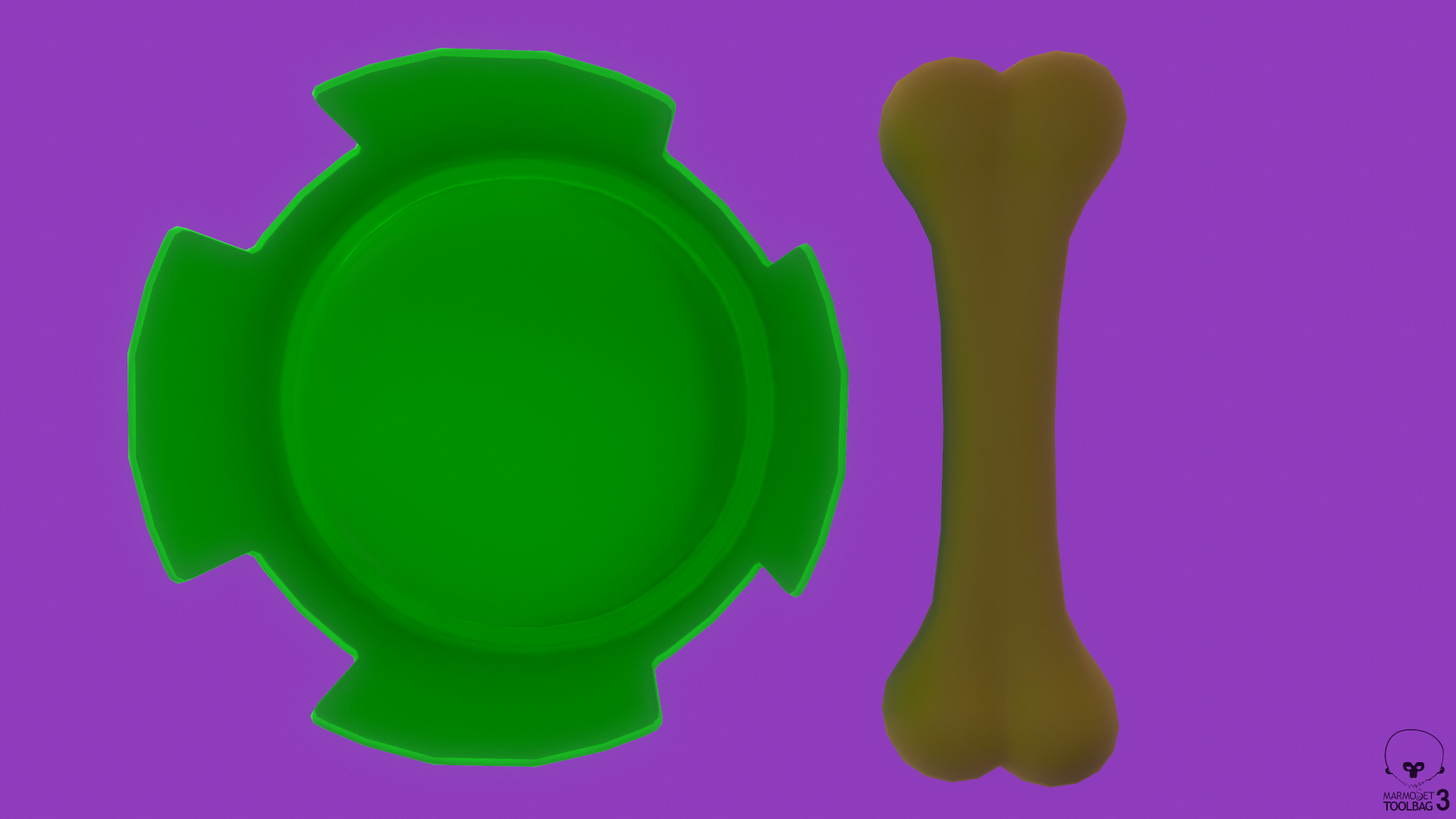 Stylized Green Pet Bowl and Bone Toy Free low-poly 3D model_3