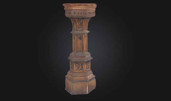 Gothic Wooden Pedestal  Ornate Relic of Dark Elegance 3D model