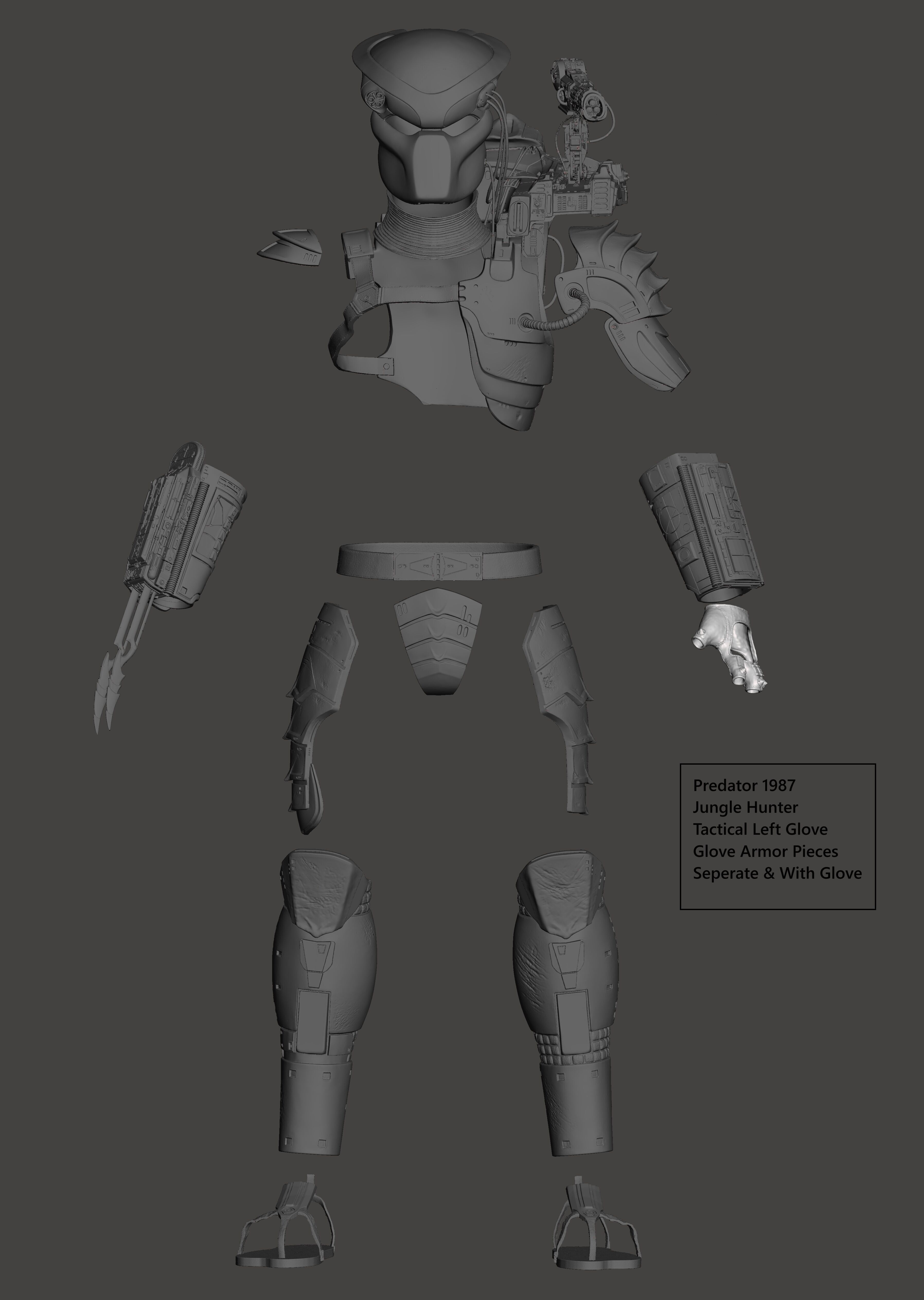 Predator 1987 Jungle Hunter Left Glove Armor Seperate with Glove 3D print model_13