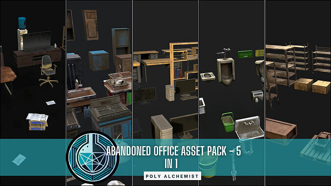 Abandoned Office Pack 5 In 1 Combo -  156 Props Low-poly 3D model