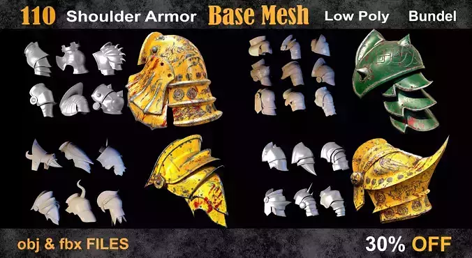 110-Shoulder-Armor-Base-Mesh-BUNDLE Low-poly 3D model