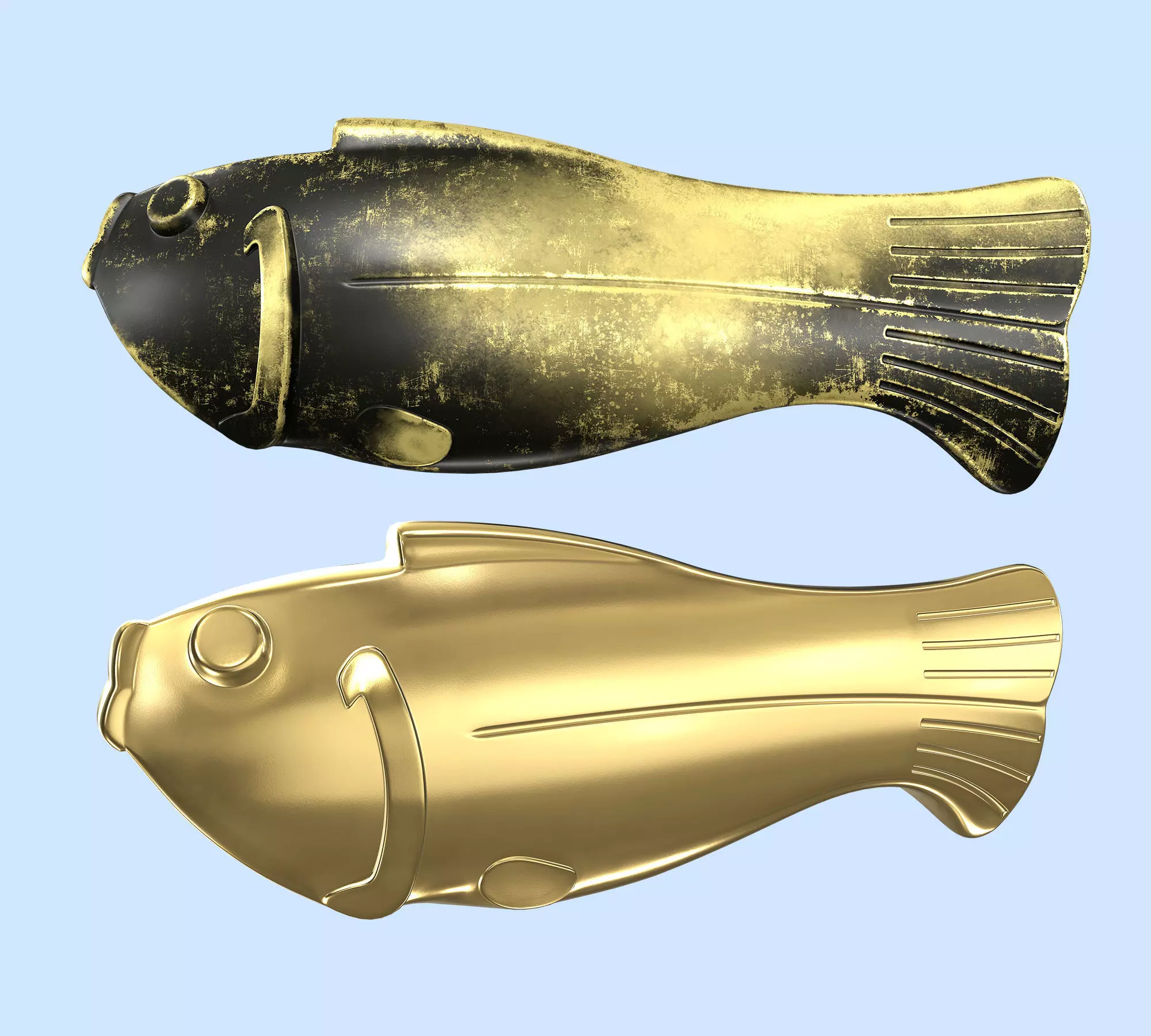 Vintage antique bronze gold fish for visualization and printing Low-poly 3D model_0