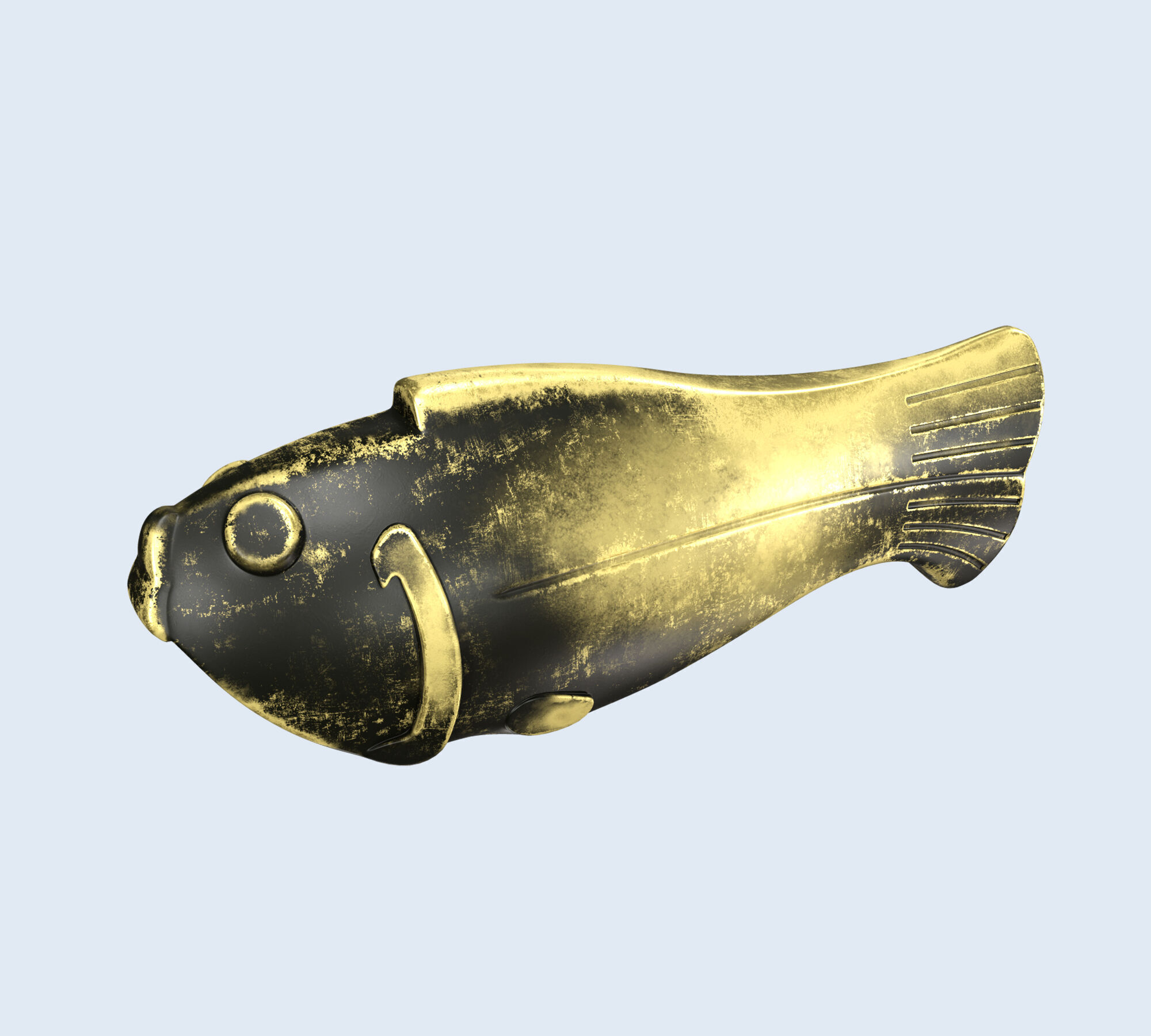 Vintage antique bronze gold fish for visualization and printing Low-poly 3D model_3