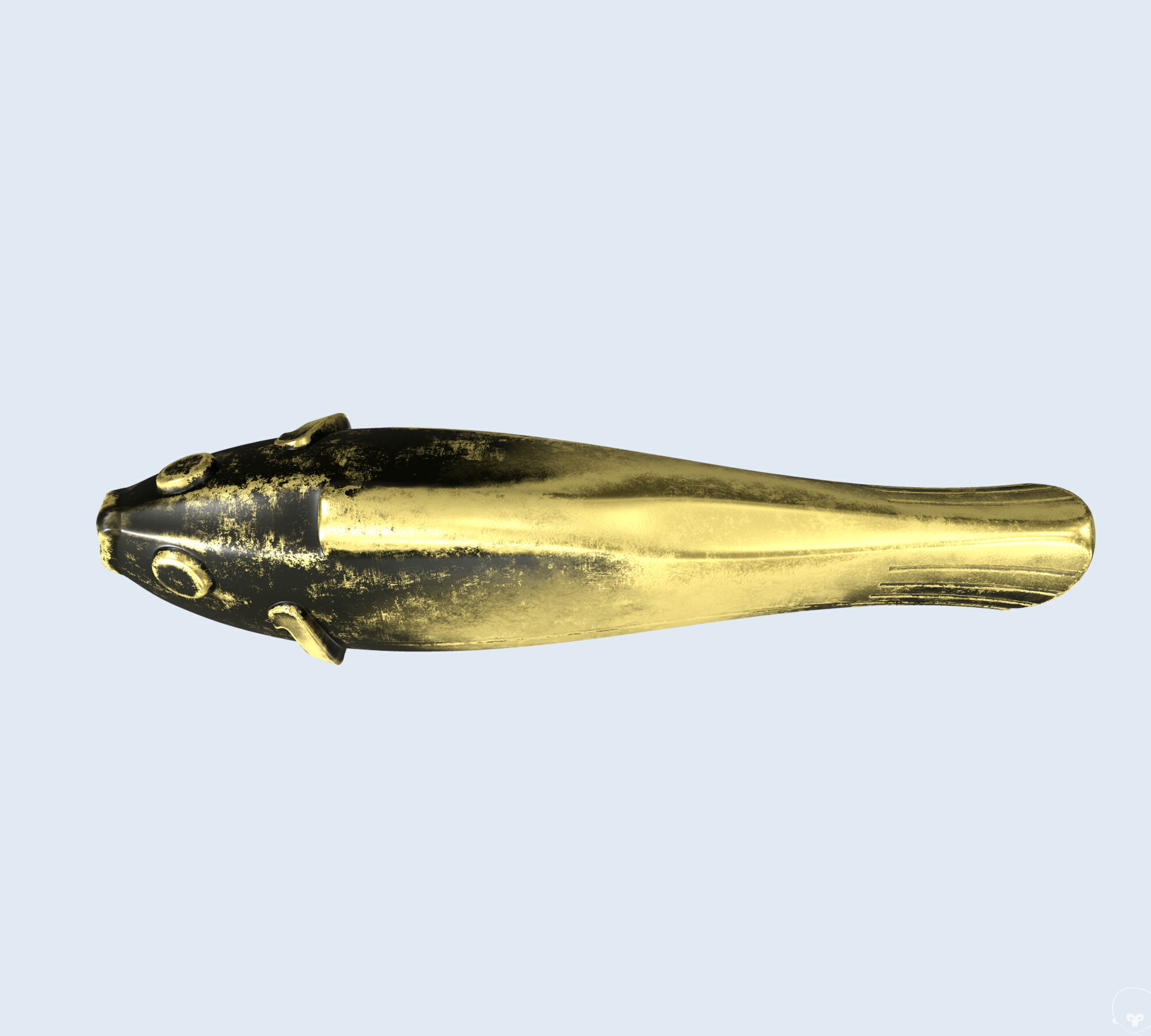 Vintage antique bronze gold fish for visualization and printing Low-poly 3D model_4