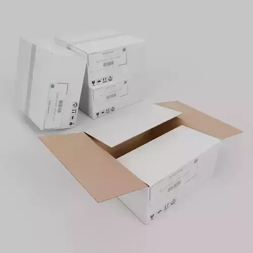 White Cardboard Box R-442 - Rigged and Customizable Low-poly 3D model