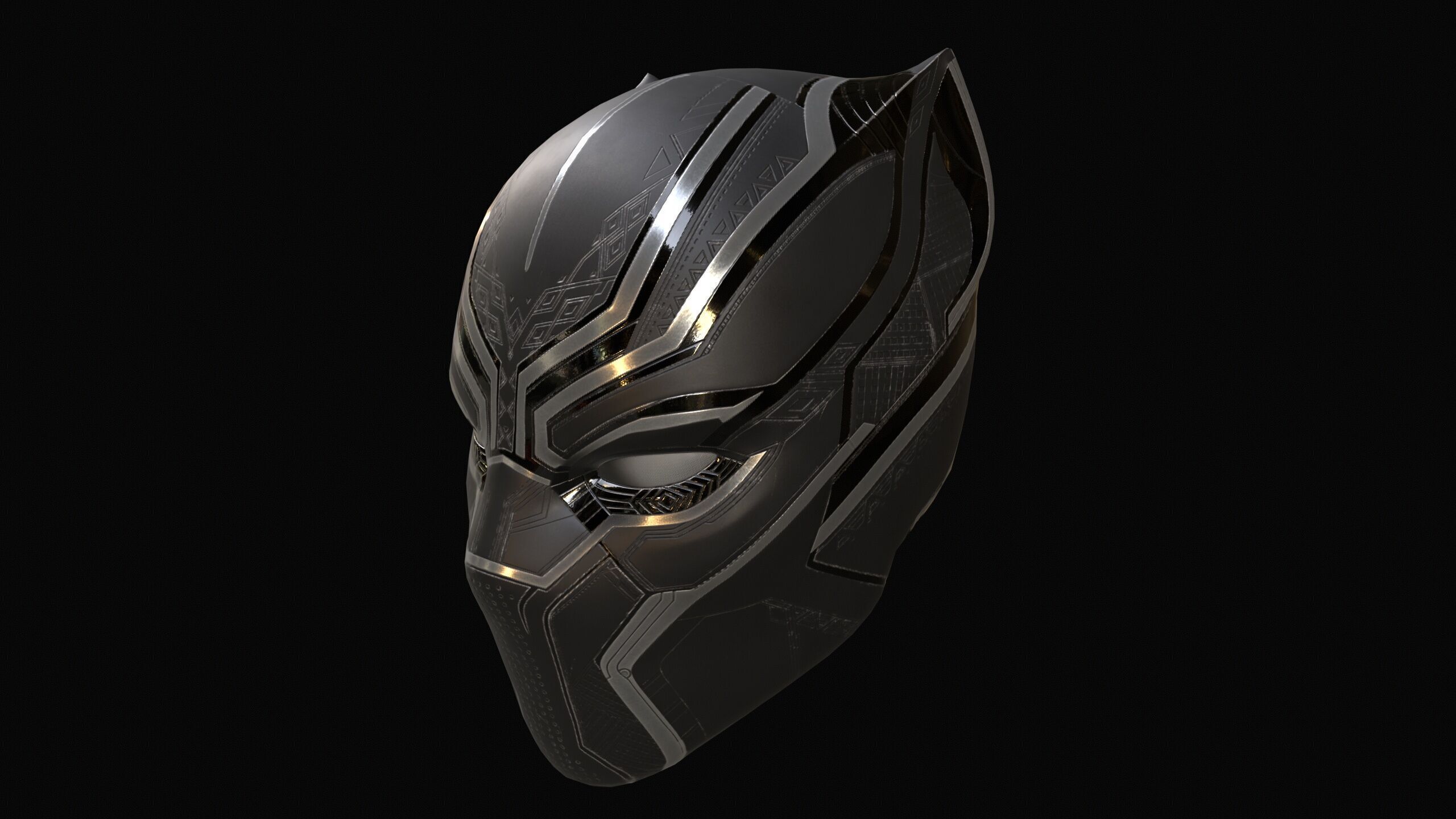 Black Panther Mask PBR Low-poly 3D model_4