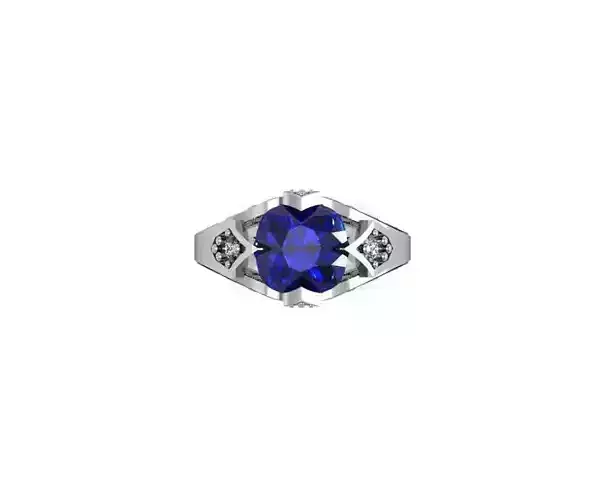 Art deco ring with diamonds and blue sapphire