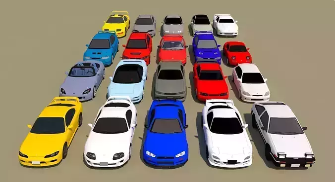 JDM cars  Low-poly 3D model