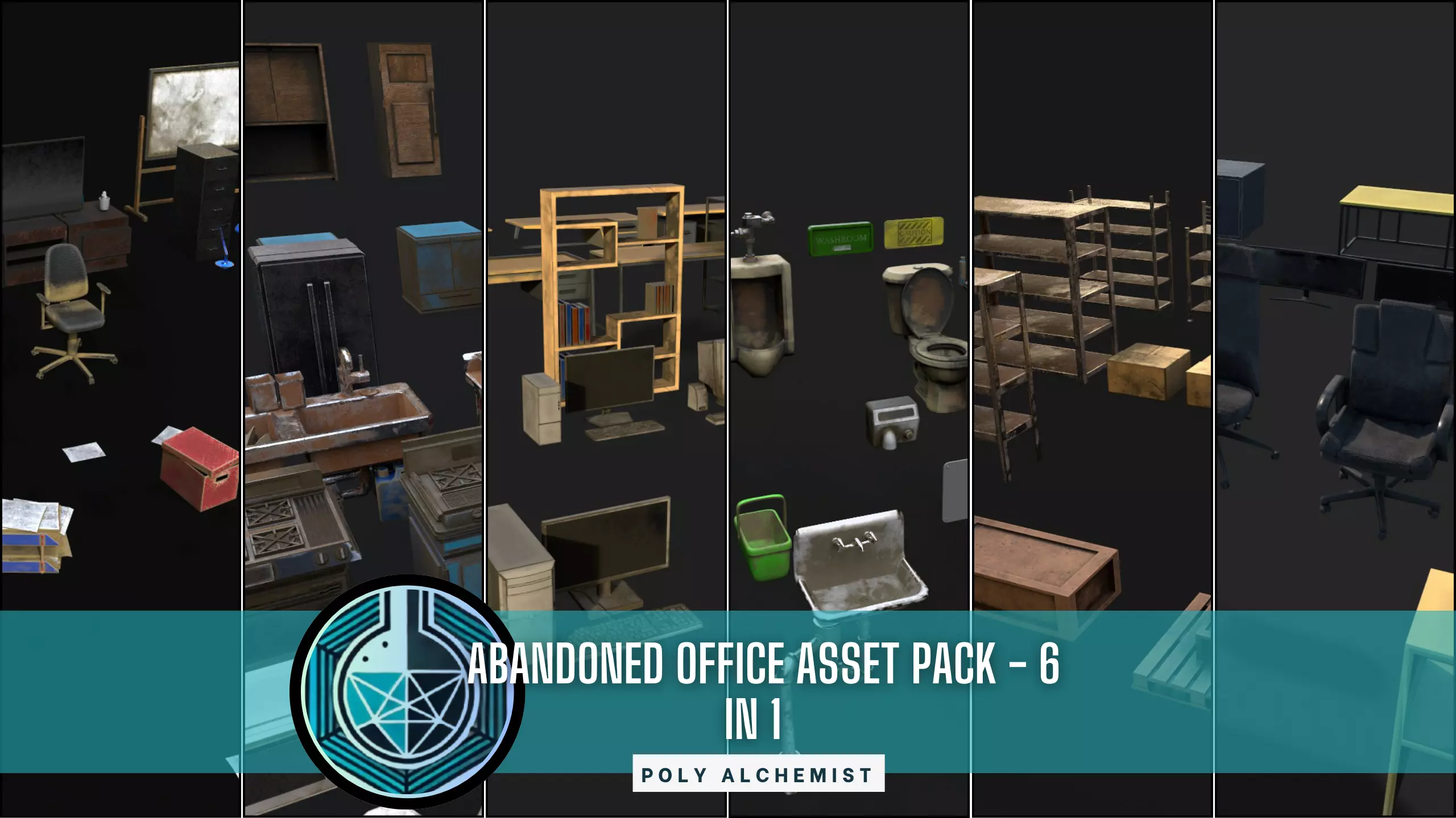 Abandoned Office Pack 6 In 1 Combo - 185 Props Low-poly 3D model