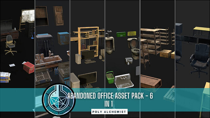 Abandoned Office Pack 6 In 1 Combo -  185 Props Low-poly 3D model