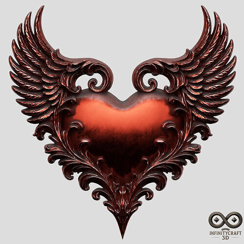 Ornate Winged Heart 3D Relief  Baroque Wall Art STL File 3D print model