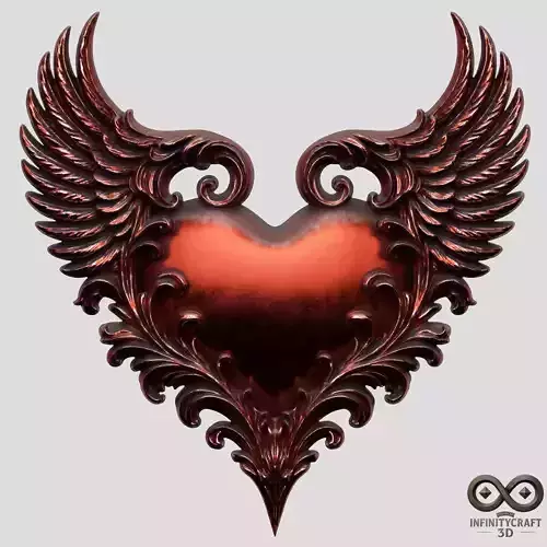 Ornate Winged Heart 3D Relief  Baroque Wall Art STL File 3D print model