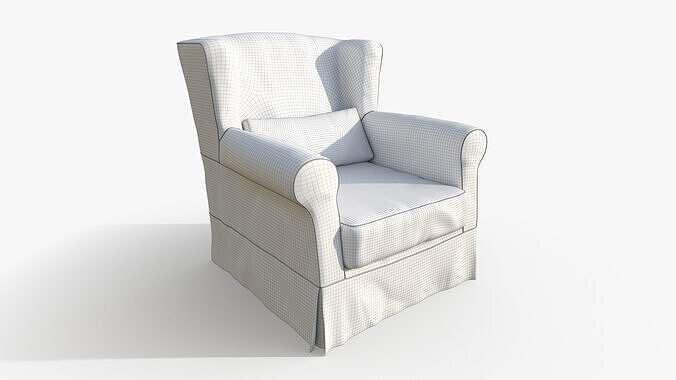 Classic White Armchair 3D model 7