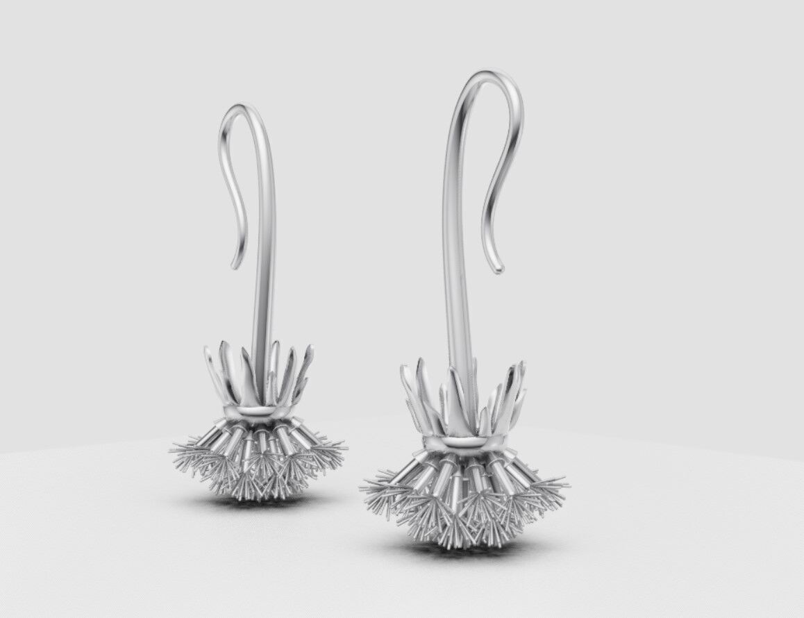 Earrings dandelion 3D print model_11