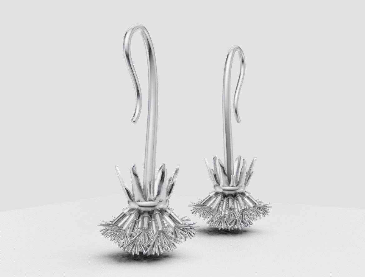 Earrings dandelion 3D print model_5