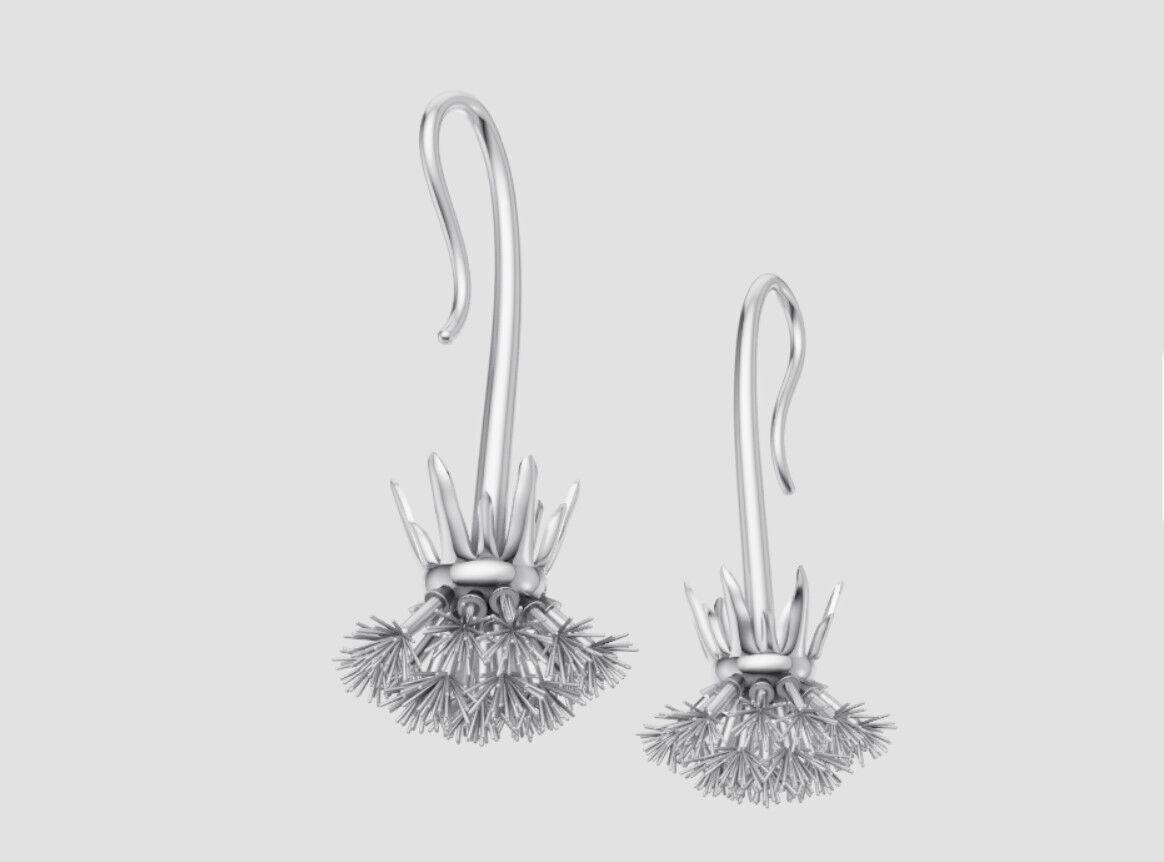 Earrings dandelion 3D print model_12