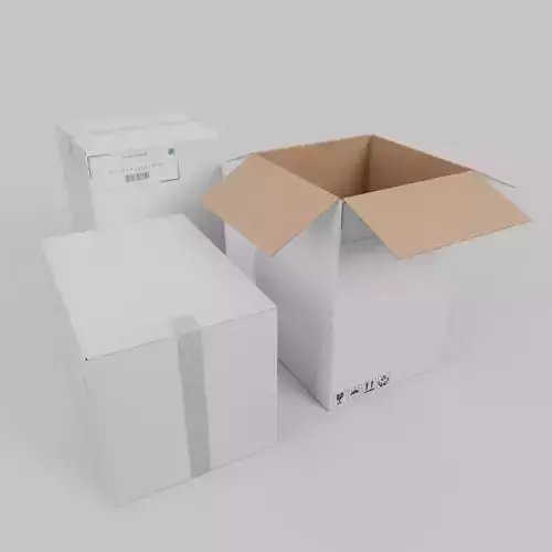 White Cardboard Box R-446 - Rigged and Customizable Low-poly 3D model