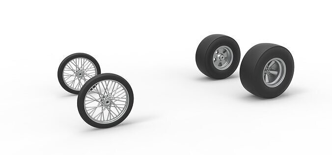 Wheel set of Vintage Front engine dragster V4 Scale 1 to 25 3D print model