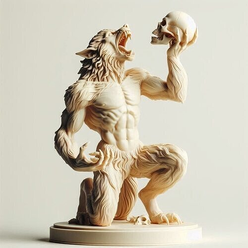 601  Ivory  Werewolf  Howling  with  Skull  3D Model 3D print model