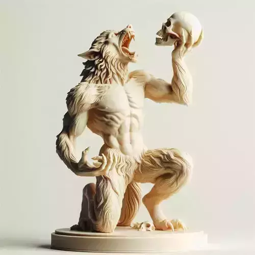 601  Ivory  Werewolf  Howling  with  Skull  3D Model