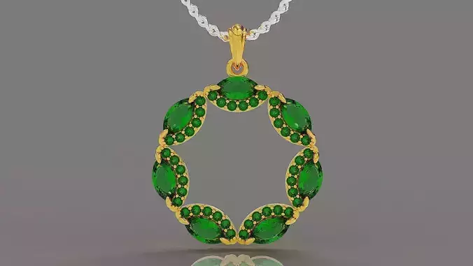 prong set marquise and round shape diamonds circular pendant 3D print model
