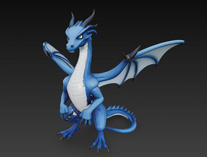 Dragon Blue Realistic 3D Model Basic - Low Poly Realistic Low-poly 3D model