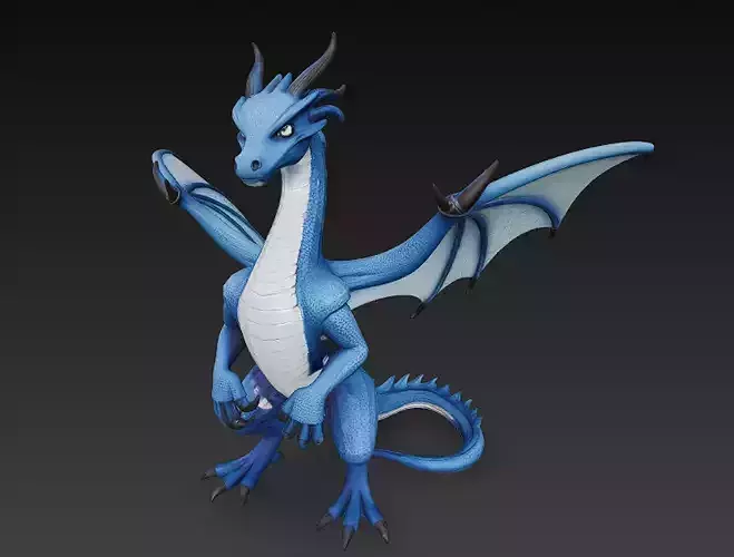 Dragon Blue Realistic 3D Model Basic - Low Poly Realistic