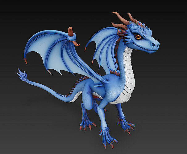 Dragon Blue Realistic 3D Model Basic - Low Poly Realistic Low-poly 3D model