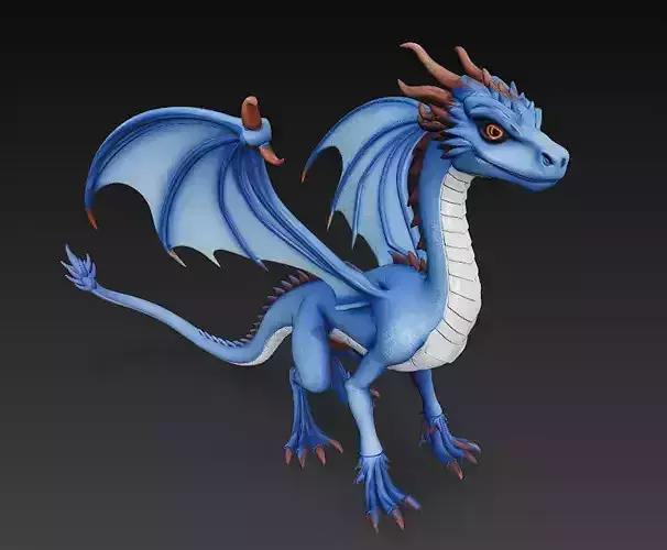 Dragon Blue Realistic 3D Model Basic - Low Poly Realistic