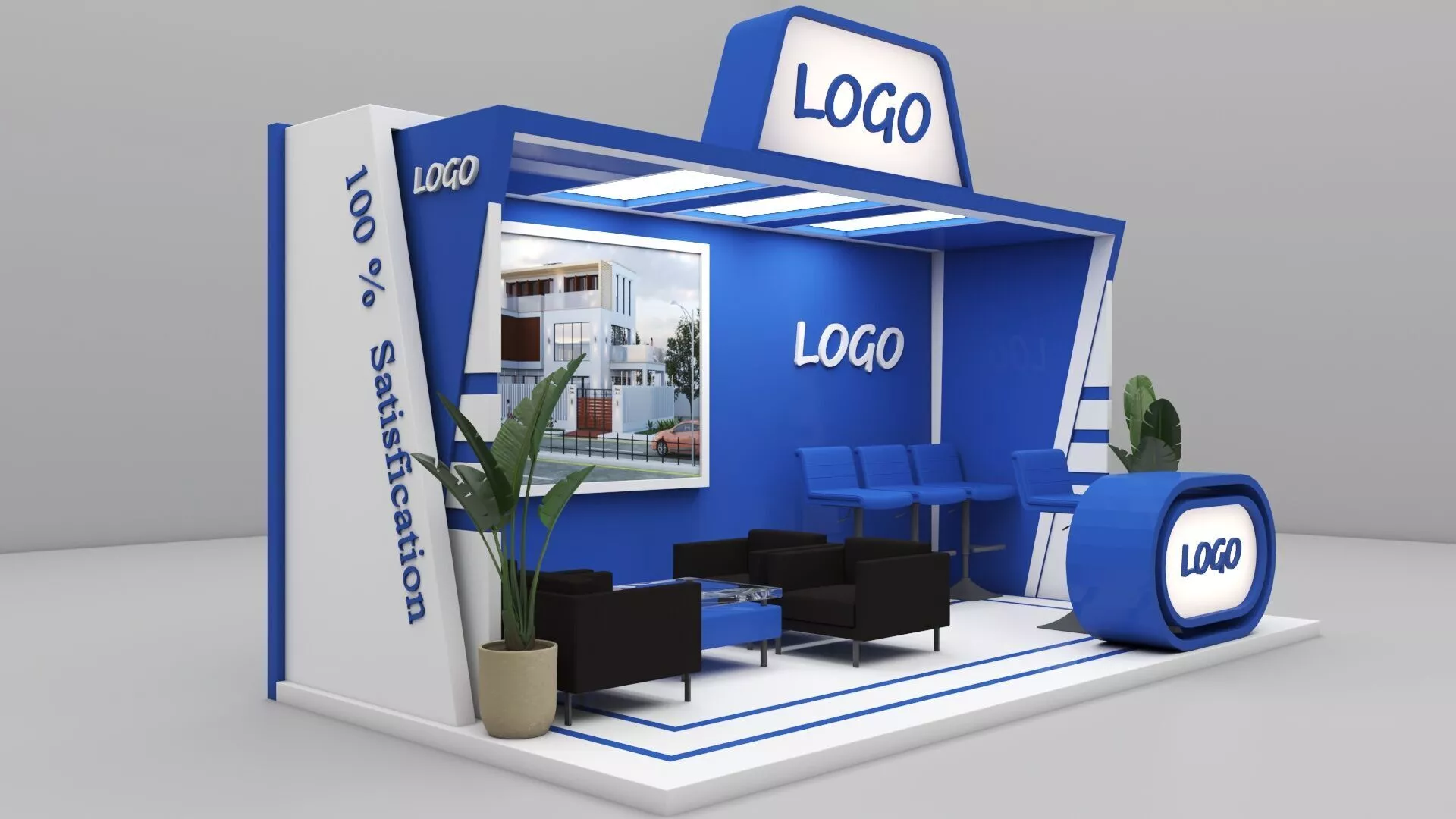 Modern Blue Exhibition Stall 3D Model 3D model