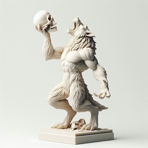 602  Ivory   Werewolf  Howling with Skull  3D Model 3D print model