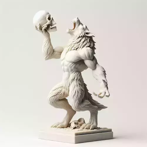 602  Ivory   Werewolf  Howling with Skull  3D Model