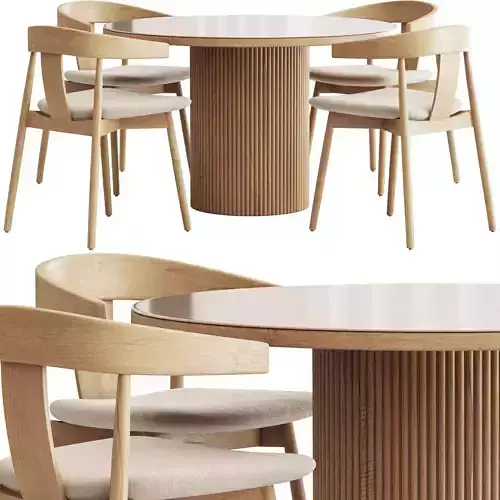 West Elm Wingate Dining Table and Chair 120cm 3D model