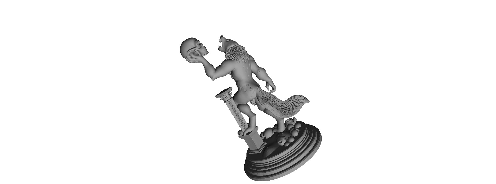 603  Ivory  Werewolf  Howling with Skull  3D Model 3D print model_7