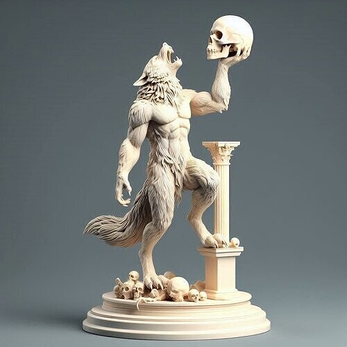  603  Ivory  Werewolf  Howling with Skull  3D Model 3D print model