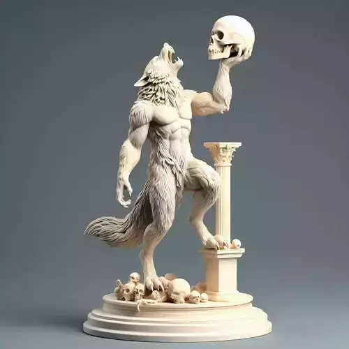  603  Ivory  Werewolf  Howling with Skull  3D Model 3D print model