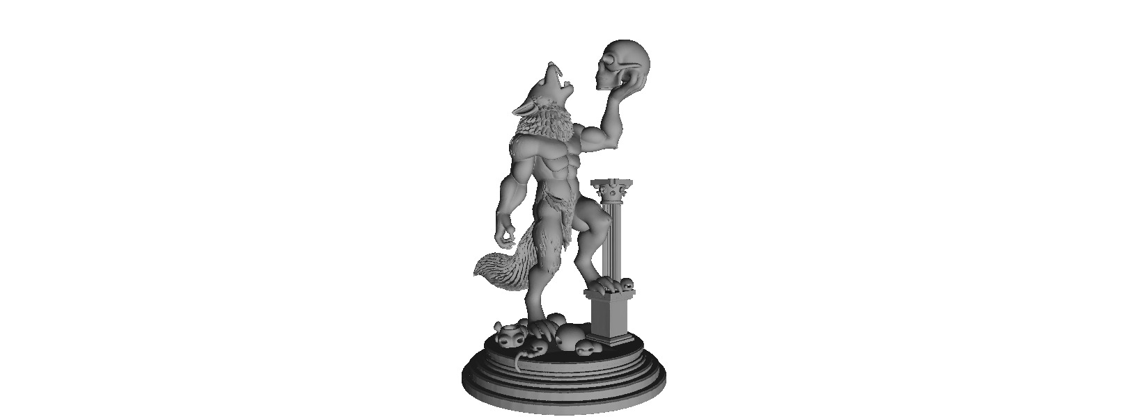 603  Ivory  Werewolf  Howling with Skull  3D Model 3D print model_6