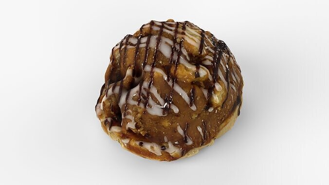 Sticky Bun cake with Chocolate and Icing Glaze - Scan Low-poly 3D model 2